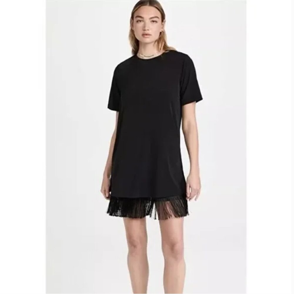 Elegant Black Mini Dress with Fringe Hem